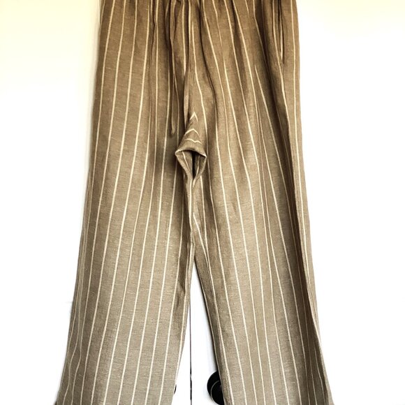 ESKANDAR CASHMERE LINEN BLEND BEIGE STRIPE TROUSERS SIZE: 0 - Picture 1 of 6